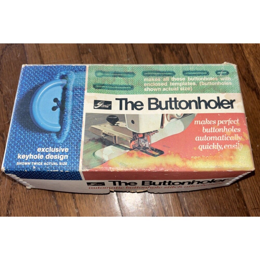Vintage Greist The Buttonholer Model #9 Stitch Attachment & 5 Button Templates